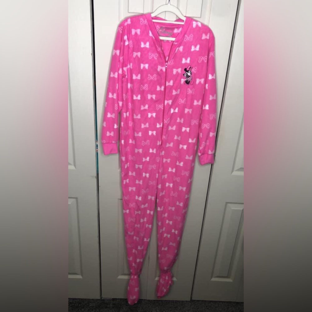 Pink Fleece Disney Minnie Mouse Footie Pajamas Size Small